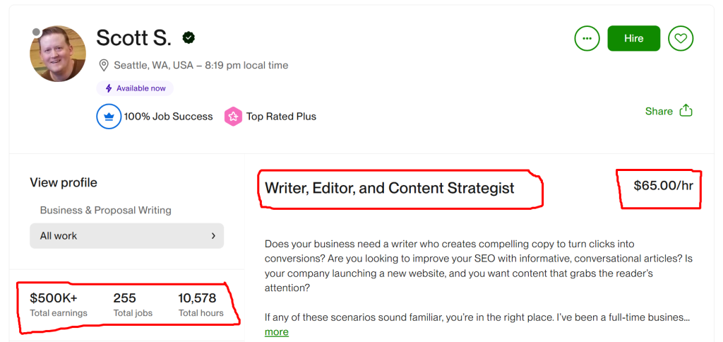 Content Writer Profile Upwork