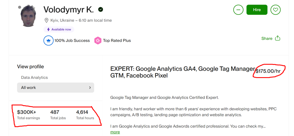 SEO Specialist Profile Upwork