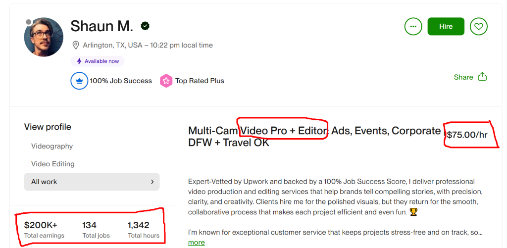 Videographer Profile Upwork