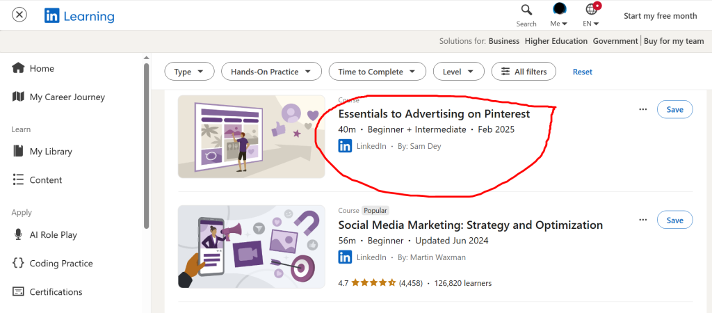 LinkedIn Learning’s Free Pinterest Marketing Courses