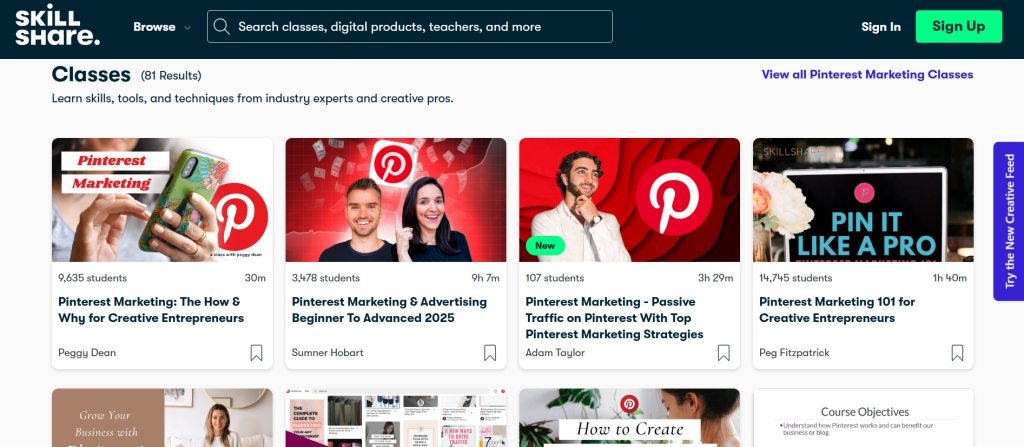 Skillshare’s Pinterest Marketing Classes
