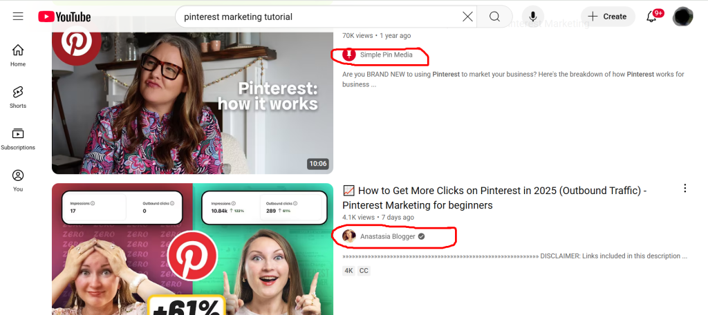 YouTube Pinterest Marketing Tutorials